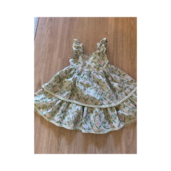 Child Garden Floral and butterfly tiered lace full skirt dress Cotton size 4 - Picture 5 of 5
